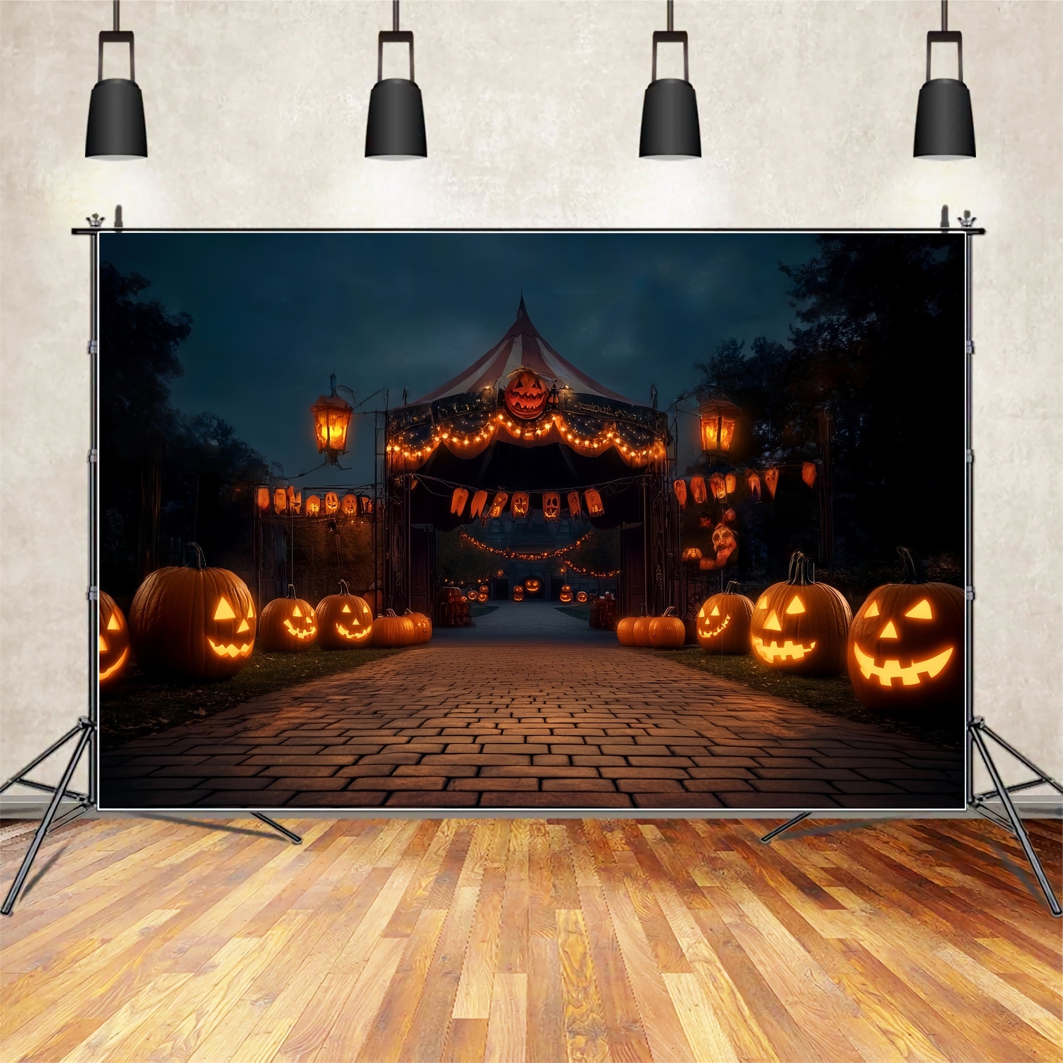 Halloween Circus Backdrop Pumpkin Lantern Carnival Creepy Circus Backdrop TWW59-23