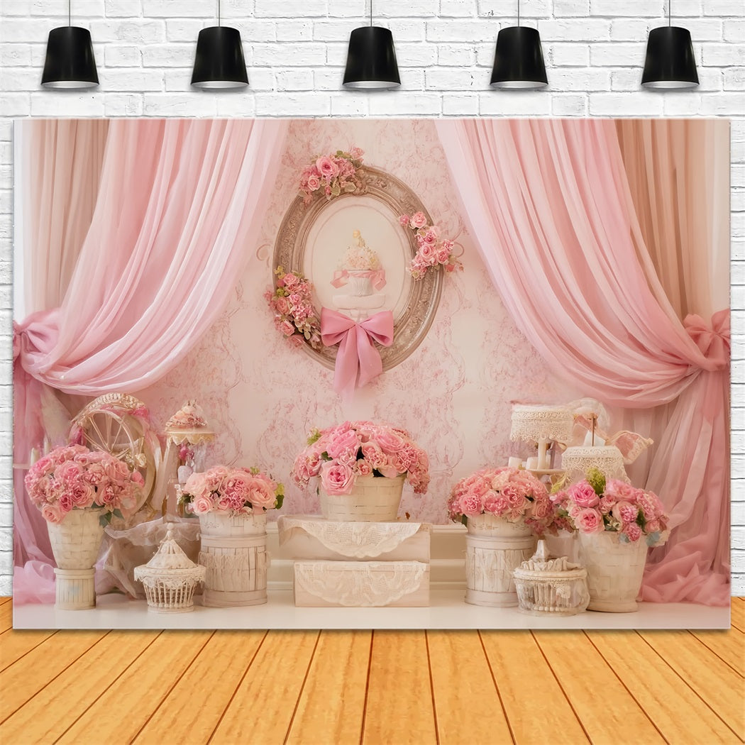 Cake Smash Backdrop Pink Floral Vintage Elegance Birthday Backdrop TWW59-230