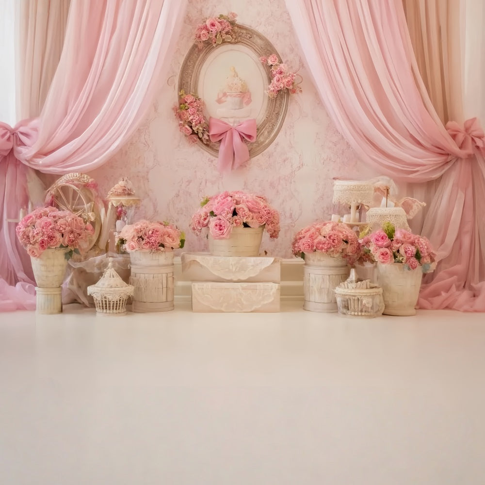 Cake Smash Backdrop Pink Floral Vintage Elegance Birthday Backdrop TWW59-230