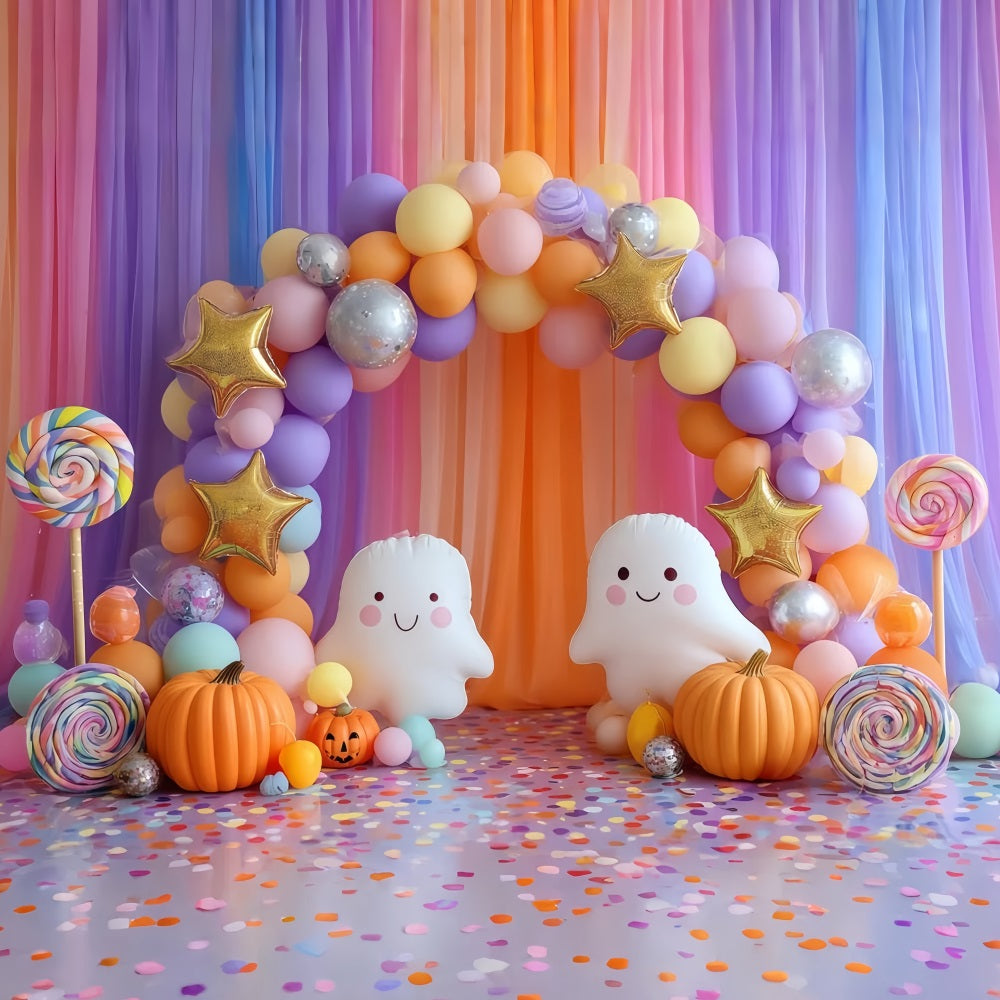 Cake Smash Backdrops Colorful Candy Ghost Party Happy Birthday Backdrop TWW59-231