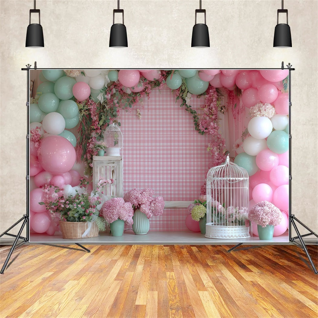 Cake Smash Backdrop Pastel Garden Balloon Bloom Birthday Backdrop TWW59-232