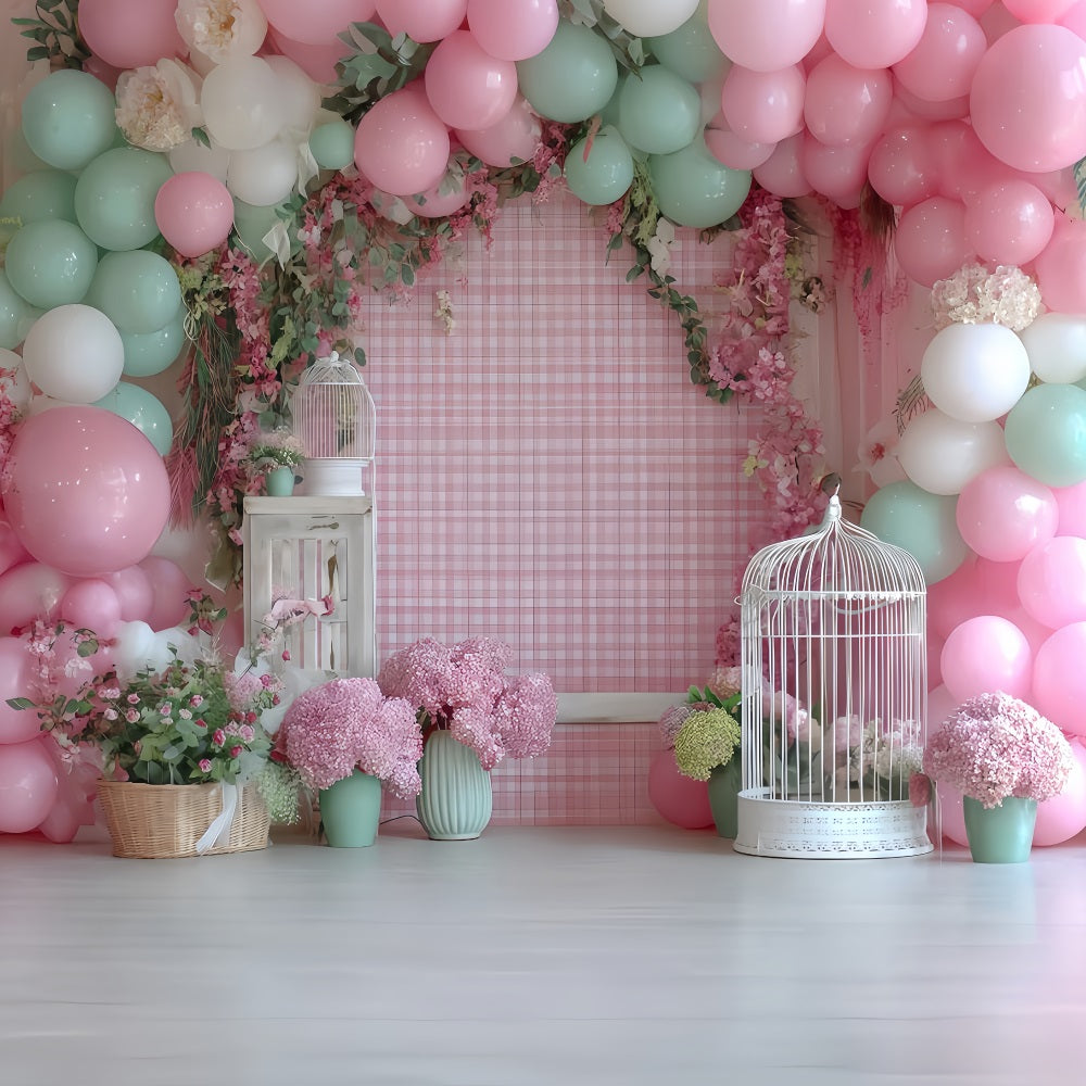 Cake Smash Backdrop Pastel Garden Balloon Bloom Birthday Backdrop TWW59-232