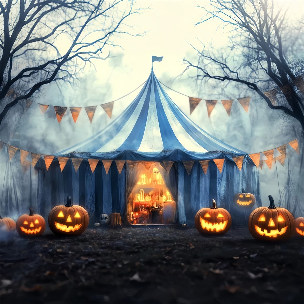 Halloween Circus Backdrop Foggy Pumpkin Haunted Tent Circus Backdrop Ideas TWW59-24