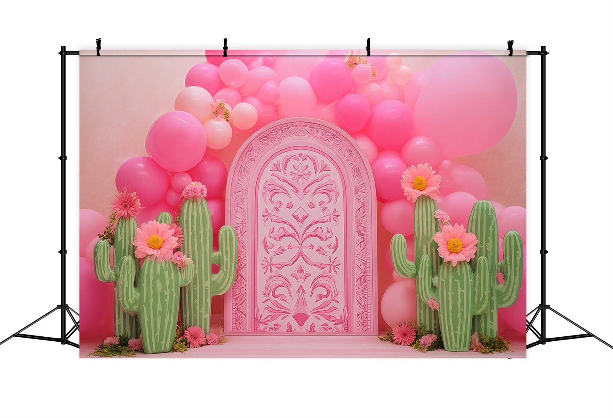 Cake Smash Photography Backdrop Pink Cactus Balloon Garden Birthday Backdrops TWW59-242