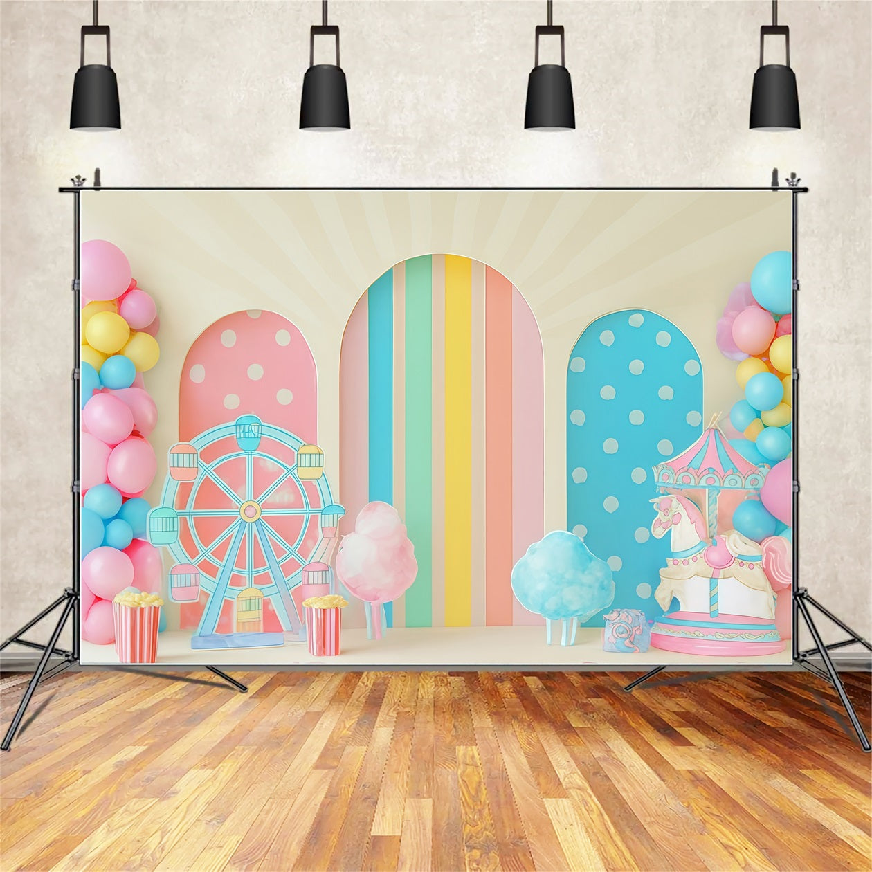 Cake Smash Backdrops Pastel Carnival Funland Delight Happy Birthday Backdrop TWW59-244