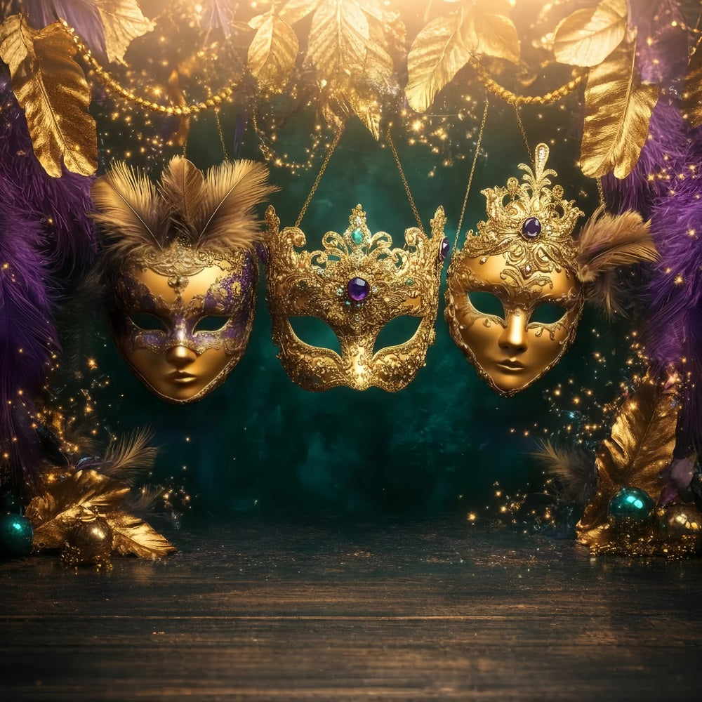 Mask Carnival Backdrop Golden Feathered Masquerade Trio Carnival Backdrop Ideas TWW59-25