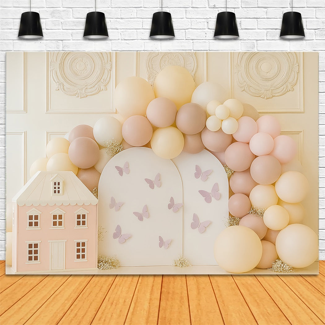 Cake Smash Backdrops Butterfly House Balloon Garden Happy Birthday Backdrop TWW59-257