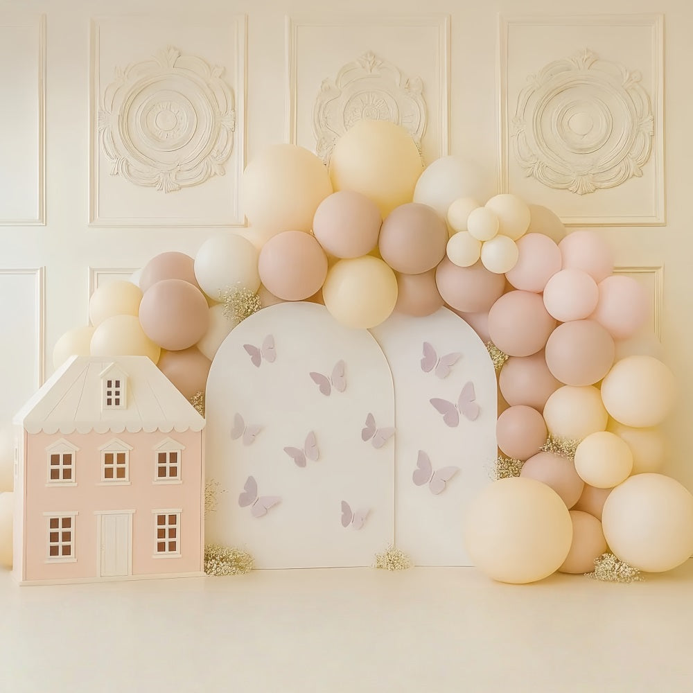 Cake Smash Backdrops Butterfly House Balloon Garden Happy Birthday Backdrop TWW59-257