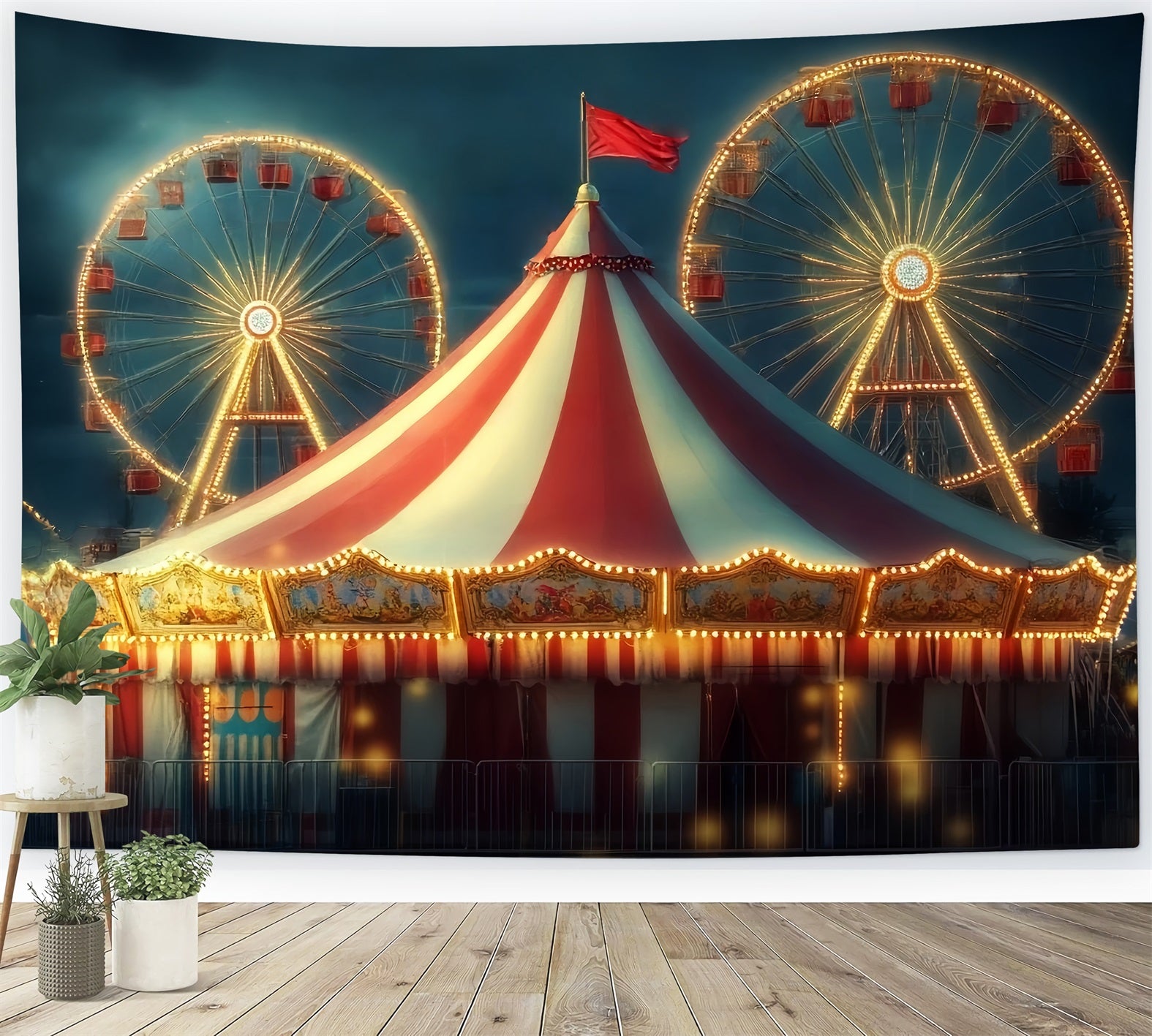 Carnival Tent Backdrop Ferris Wheel Glowing Tent Circus Carnival Backdrop TWW59-26