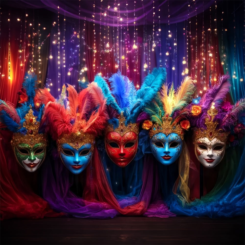 Mask Carnival Backdrop Colorful Feathered Masquerade Carnival Backdrop Ideas TWW59-27
