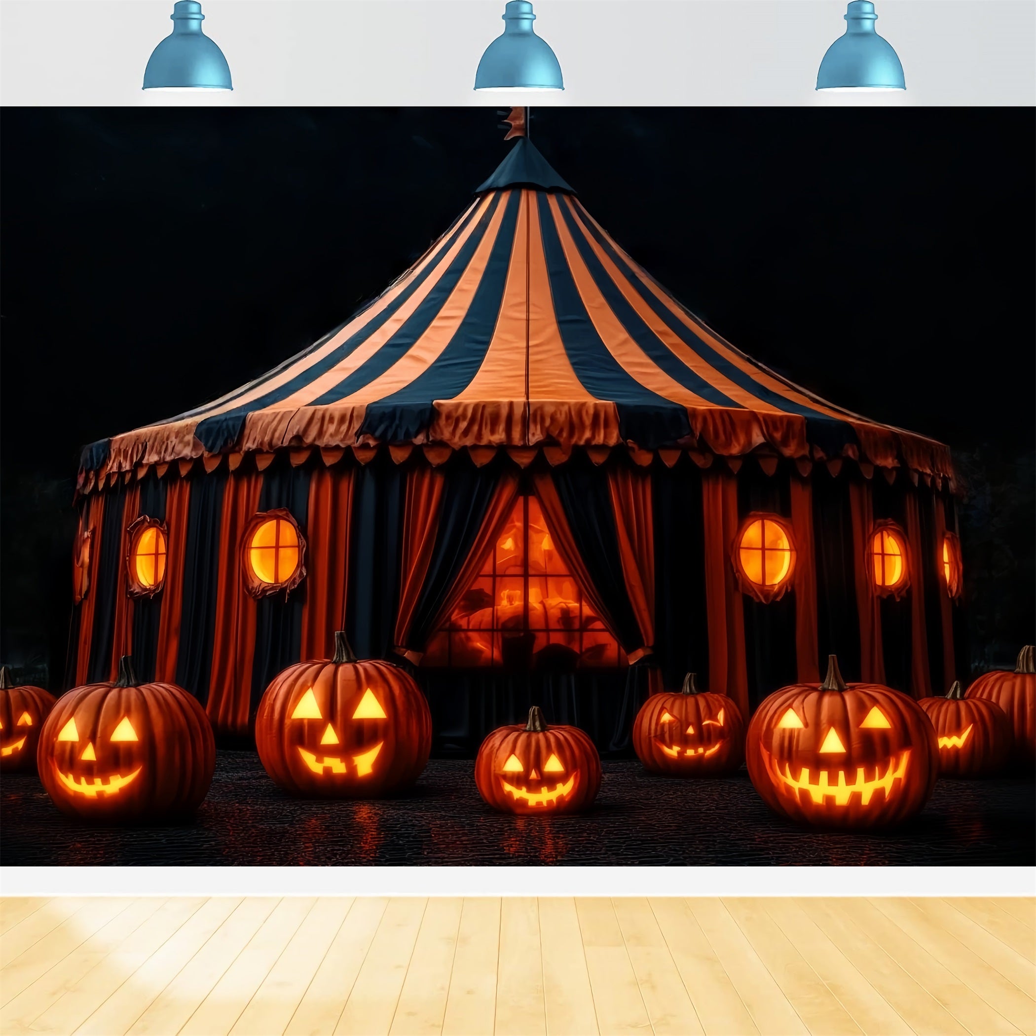 Halloween Circus Backdrop Pumpkin Lantern Spooky Tent Circus Backdrop Ideas TWW59-28