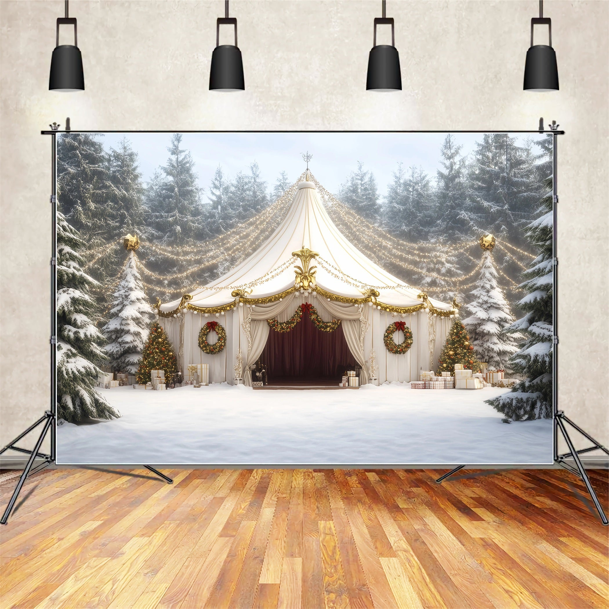 Christmas Circus Backdrop White Christmas Garland Tent Circus Backdrop Ideas TWW59-31