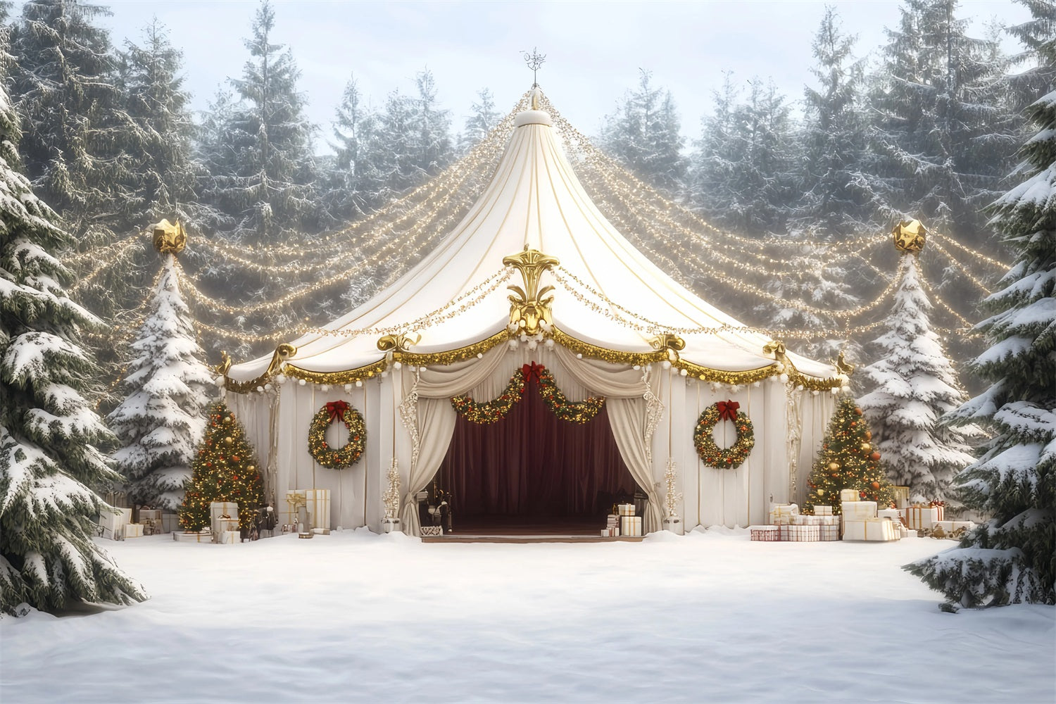 Christmas Circus Backdrop White Christmas Garland Tent Circus Backdrop Ideas TWW59-31