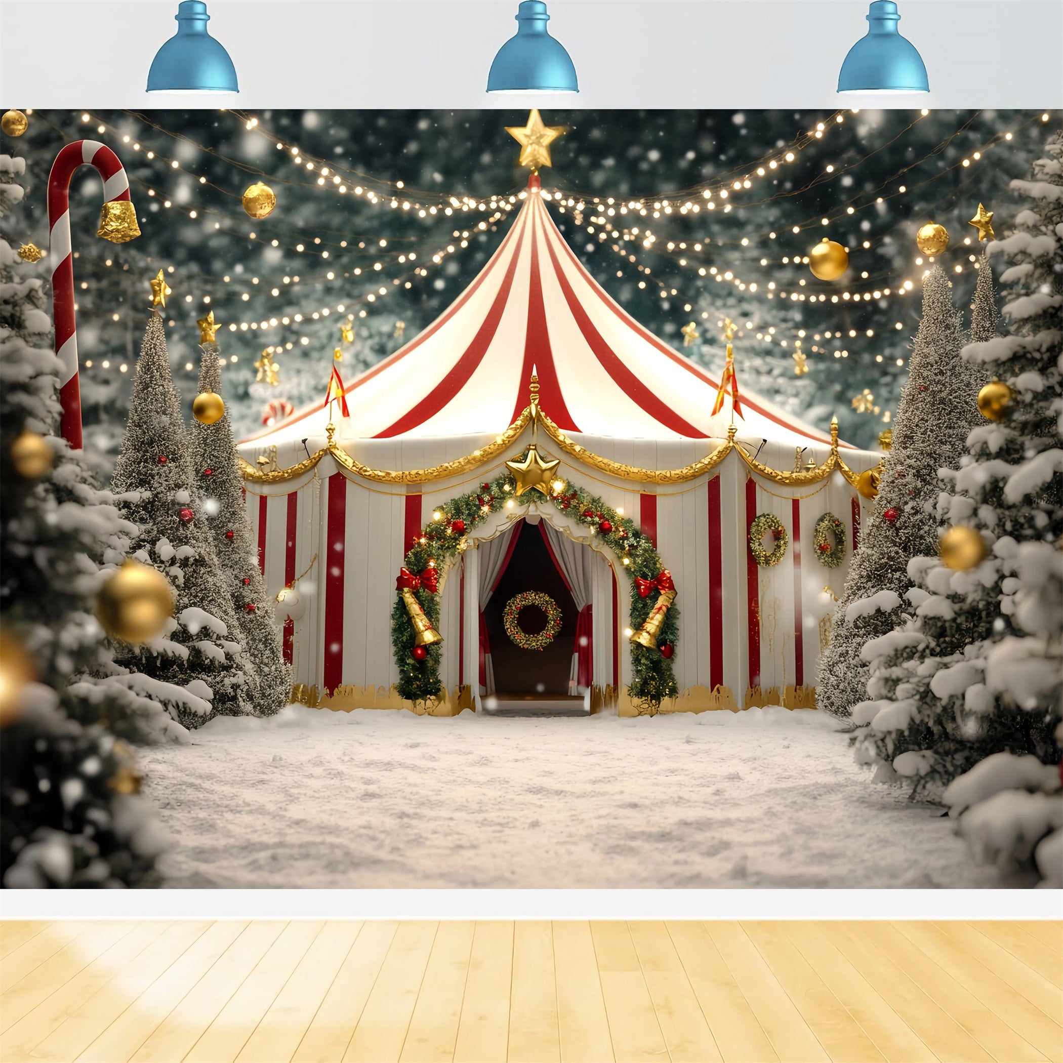 Christmas Circus Backdrop Golden Star Festive Tent Circus Carnival Backdrop TWW59-32