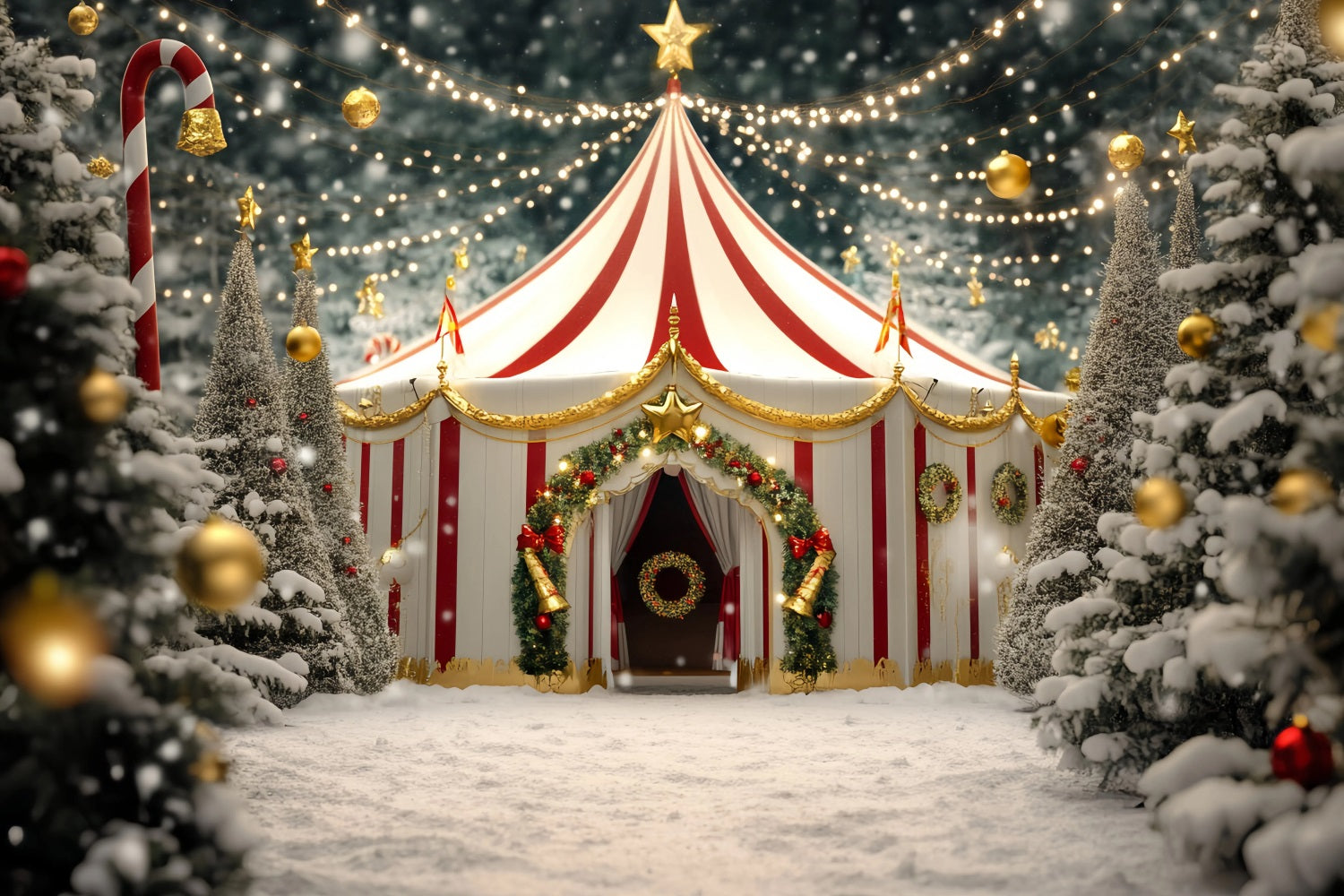 Christmas Circus Backdrop Golden Star Festive Tent Circus Carnival Backdrop TWW59-32