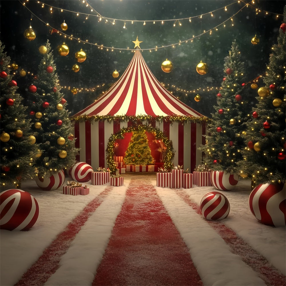 Christmas Circus Backdrop Christmas Tree Candy Circus Tent Carnival Backdrop TWW59-33