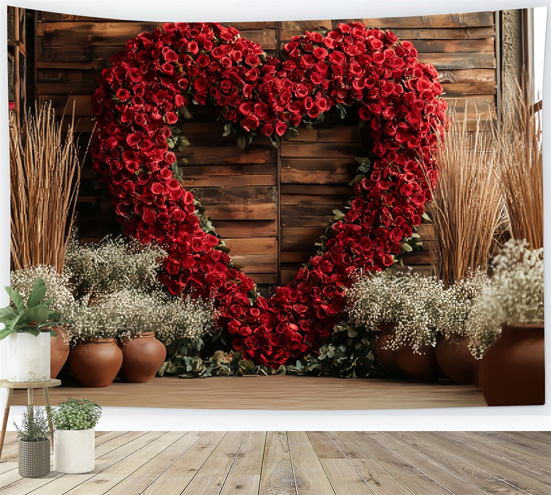 Wedding Rustic Backdrop Red Rose Heart Arrangement Elegant Wedding Backdrop TWW59-39
