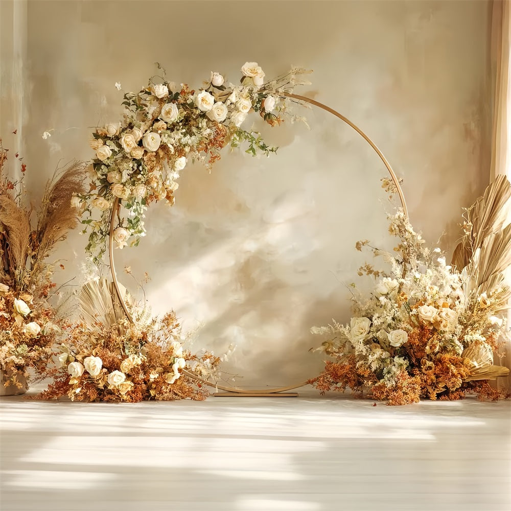Wedding Backdrop Golden Floral Round Arch Wedding Backdrops TWW59-42