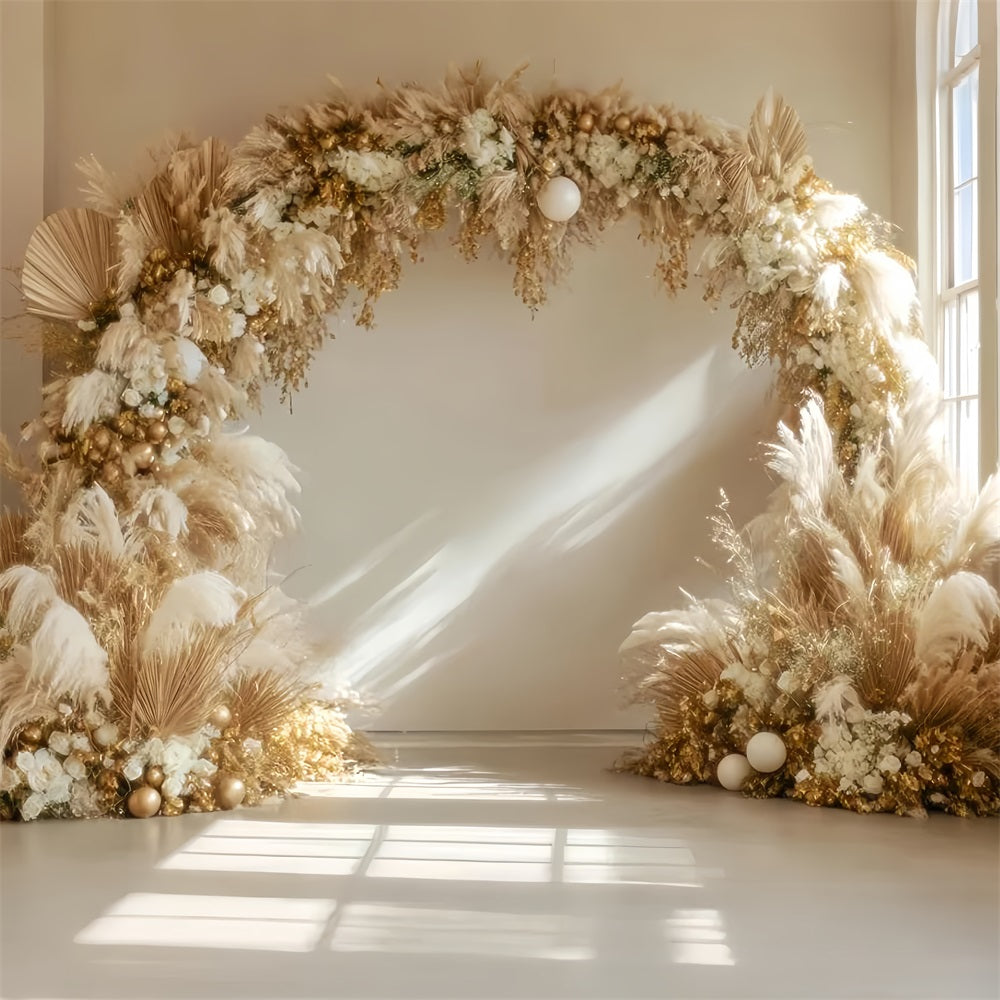 Wedding Christmas Backdrop Golden Pampas Circular Arch Boho Wedding Backdrop TWW59-48