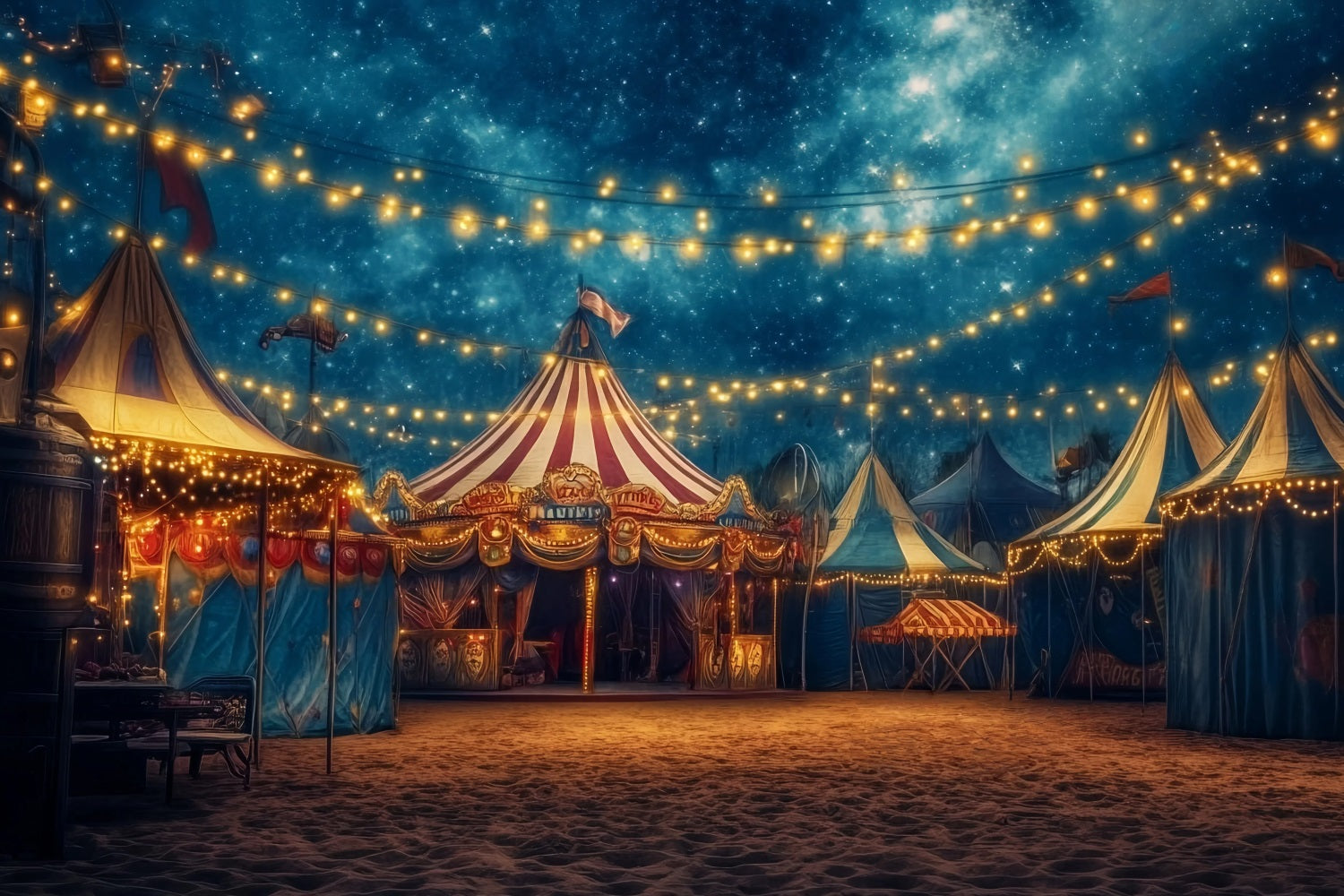 night circus tent Carnival Tent Backdrop Starry Night Festive Lights Photography Circus Backdrop TWW59-5, 7'W*5'H(2.2*1.5m)