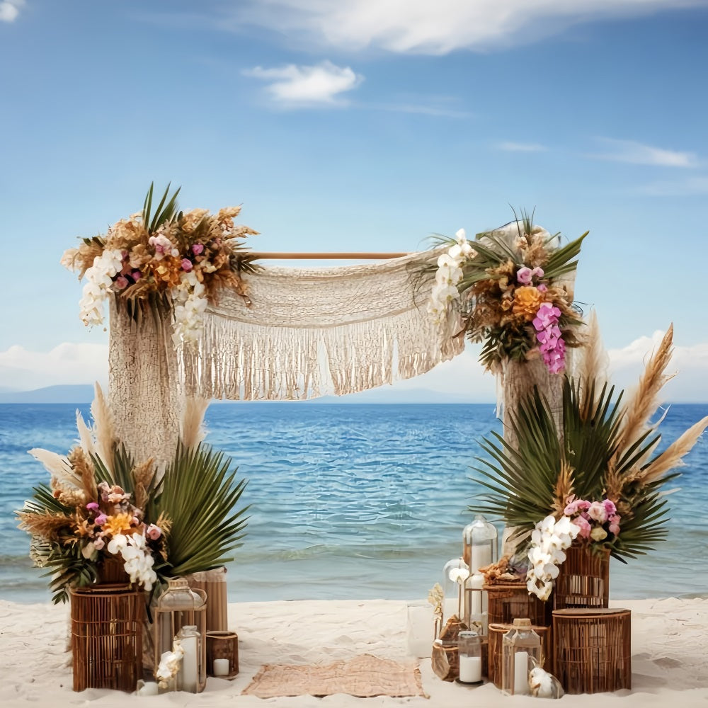 Wedding Beach Backdrop Bohemian Seaside Macrame Arch Wedding Backdrops Ideas TWW59-52