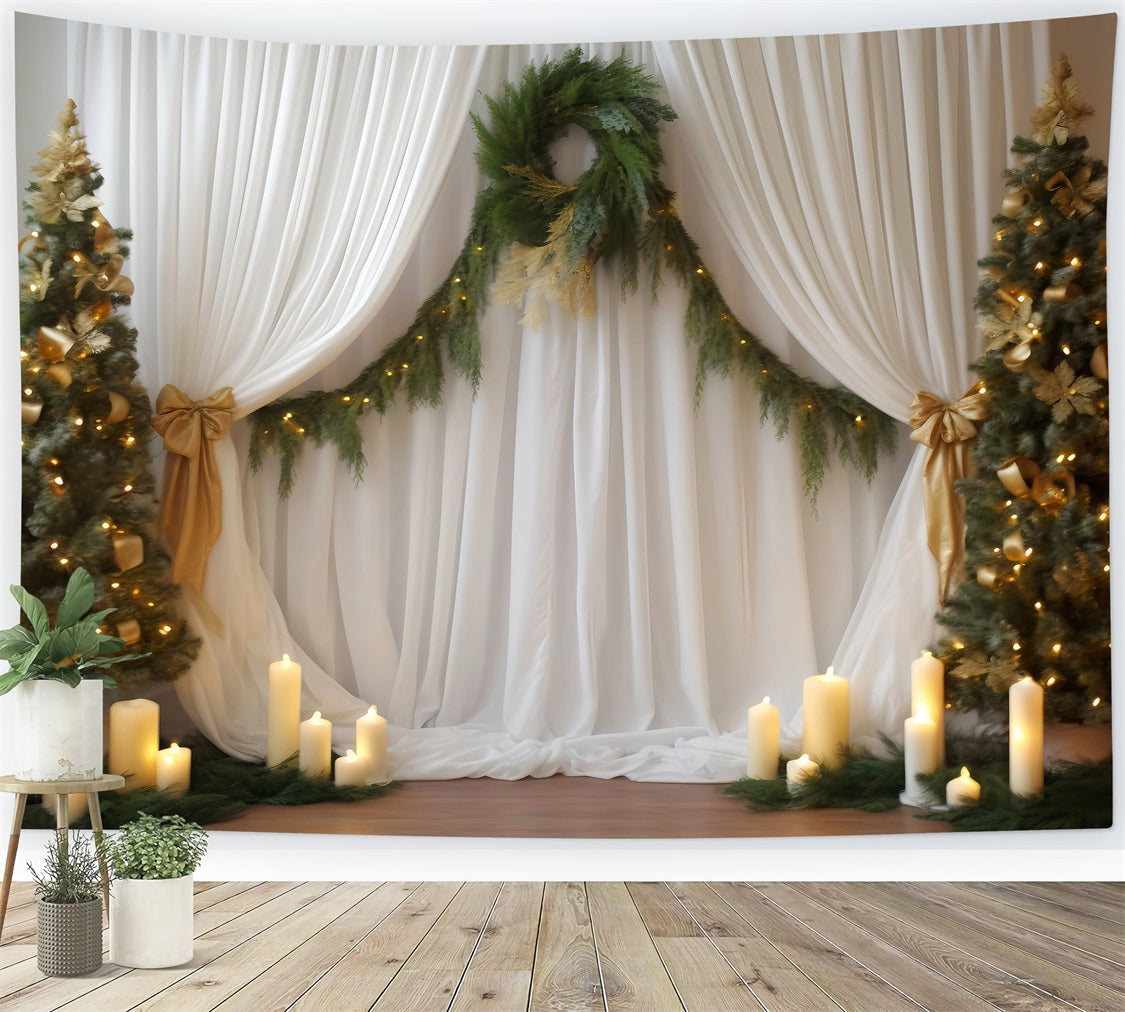 Wedding Christmas Backdrop Candlelight Evergreen Drapes Wedding Backdrop TWW59-55