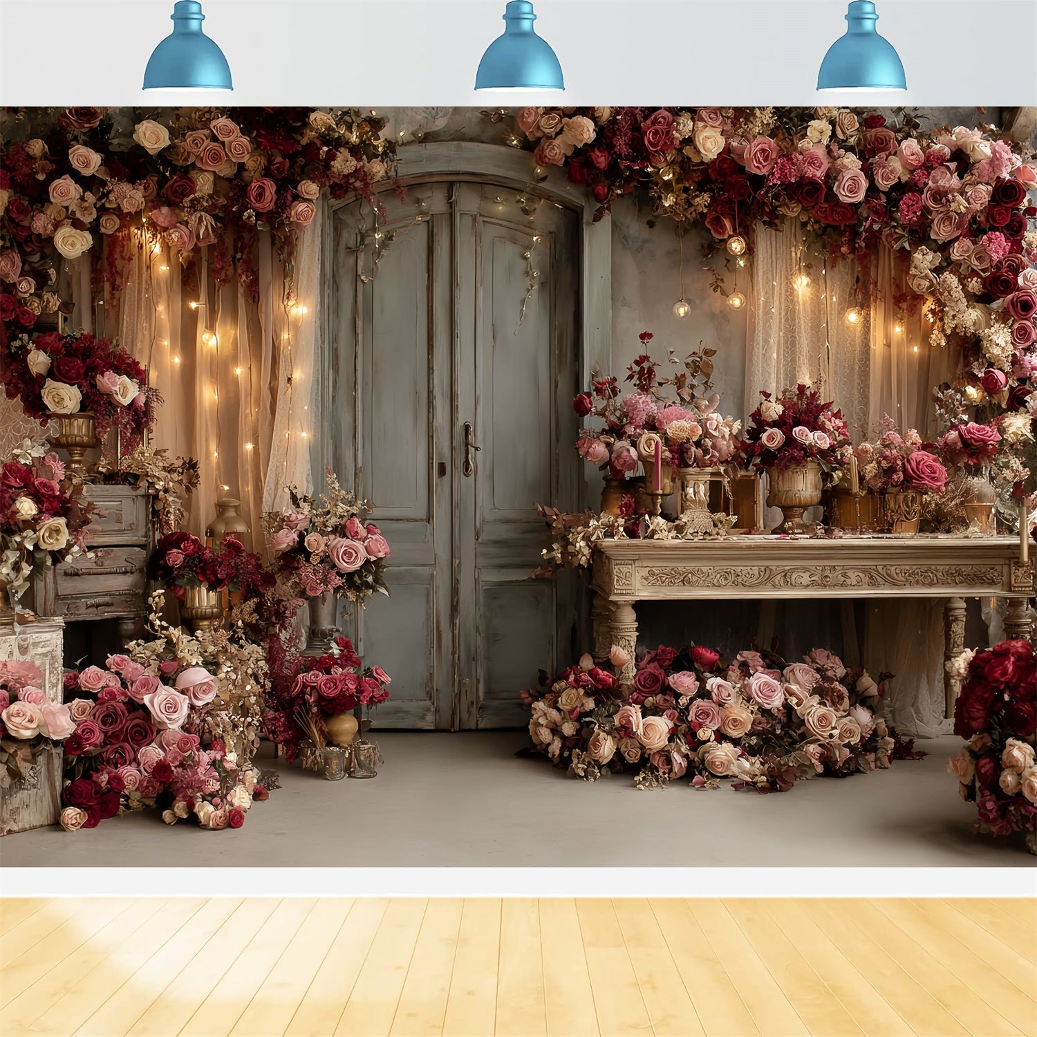 Wedding Vintage Backdrop Vintage Roses Rustic Doorway Wedding Backdrop Design TWW59-57