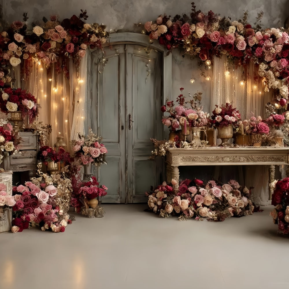 Wedding Vintage Backdrop Vintage Roses Rustic Doorway Wedding Backdrop Design TWW59-57