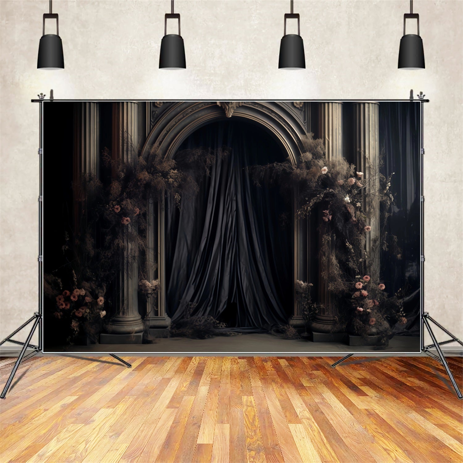 Wedding Gothique Backdrop Gothic Columns Dark Florals Wedding Backdrops TWW59-59