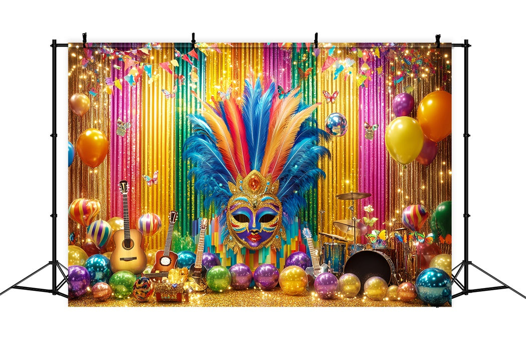 Mask Carnival Backdrop Colorful Feather Mask Party Stage Carnival Backdrops TWW59-6