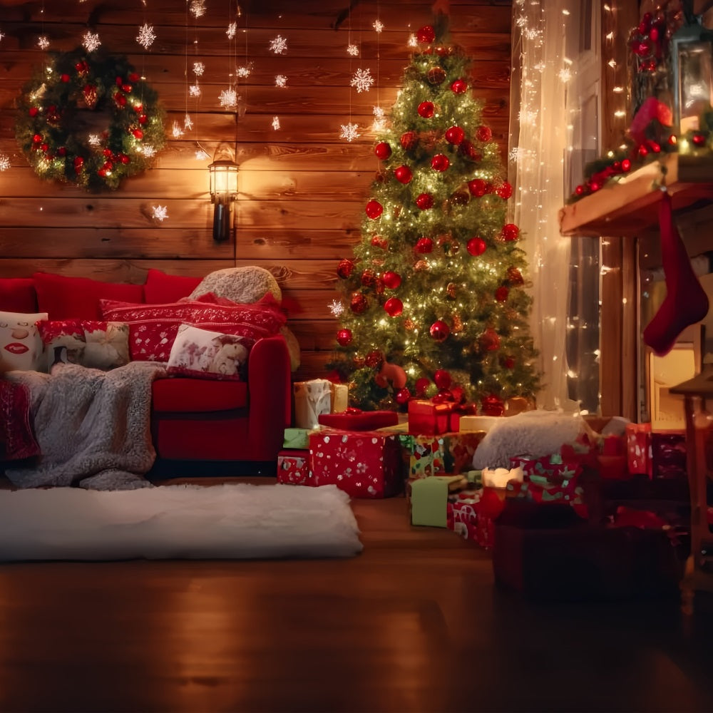 Santa Workshop Backdrop Rustic Cabin Living Room Christmas Photo Backdrop TWW59-87