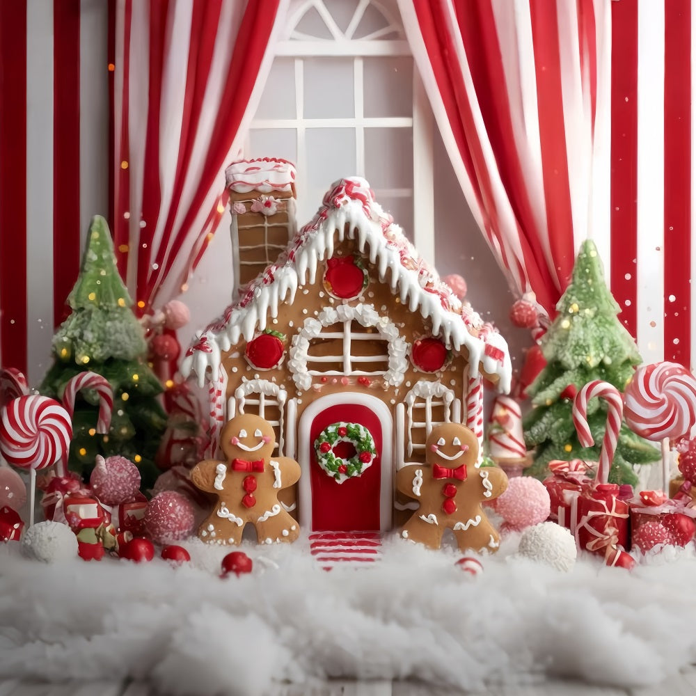 Gingerbread House Backdrop Candy Cane Gingerbread Room Christmas Photo Backdrops TWW59-90