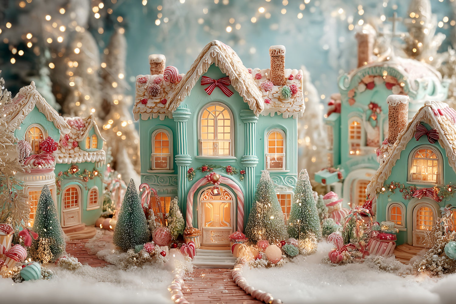 Gingerbread House Backdrop Candy Village Gingerbread Homes Christmas Backdrop Ideas TWW59-94
