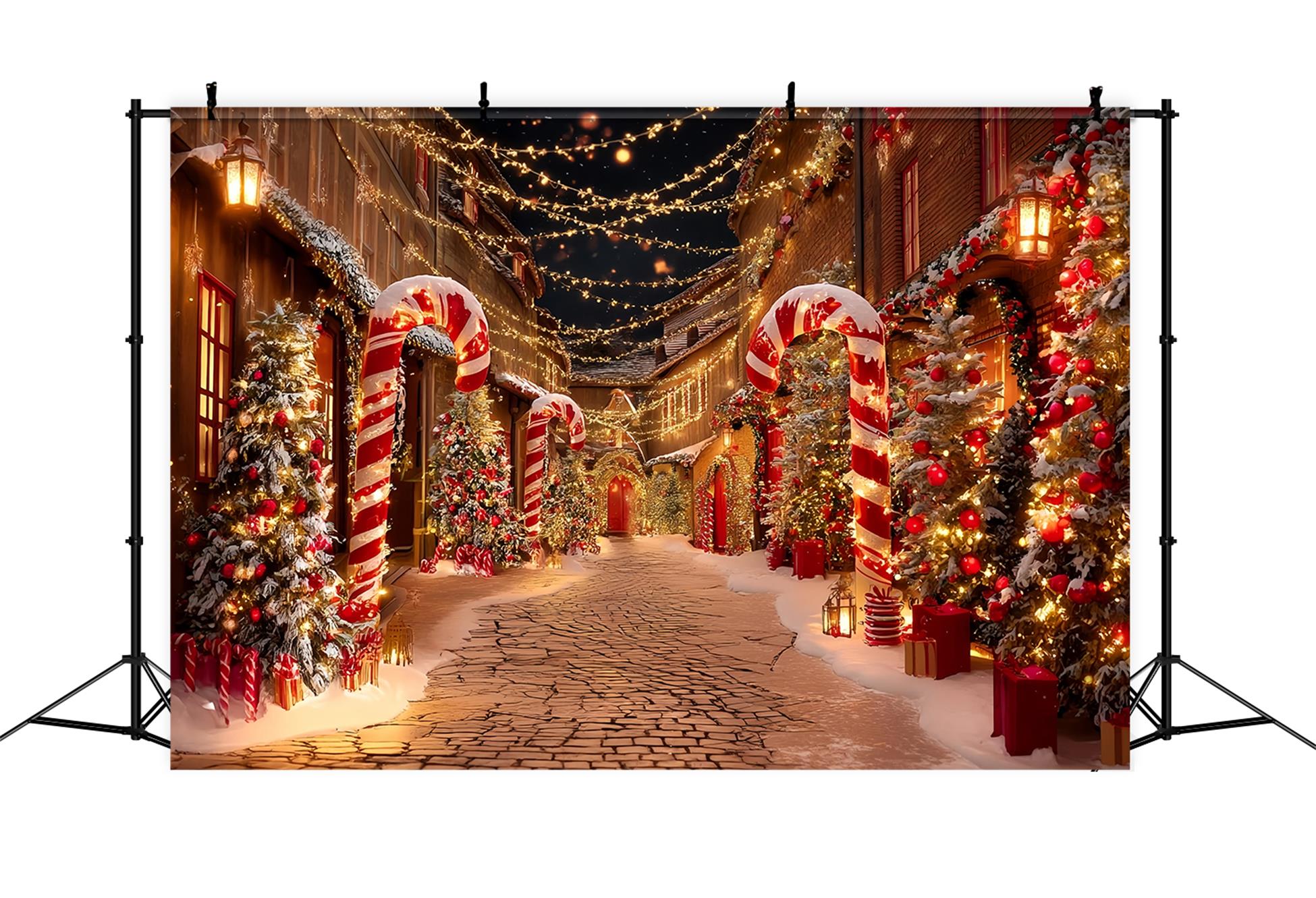Christmas Village Backdrop Candy Cane Street Christmas Photography Backdrops TWW59-95