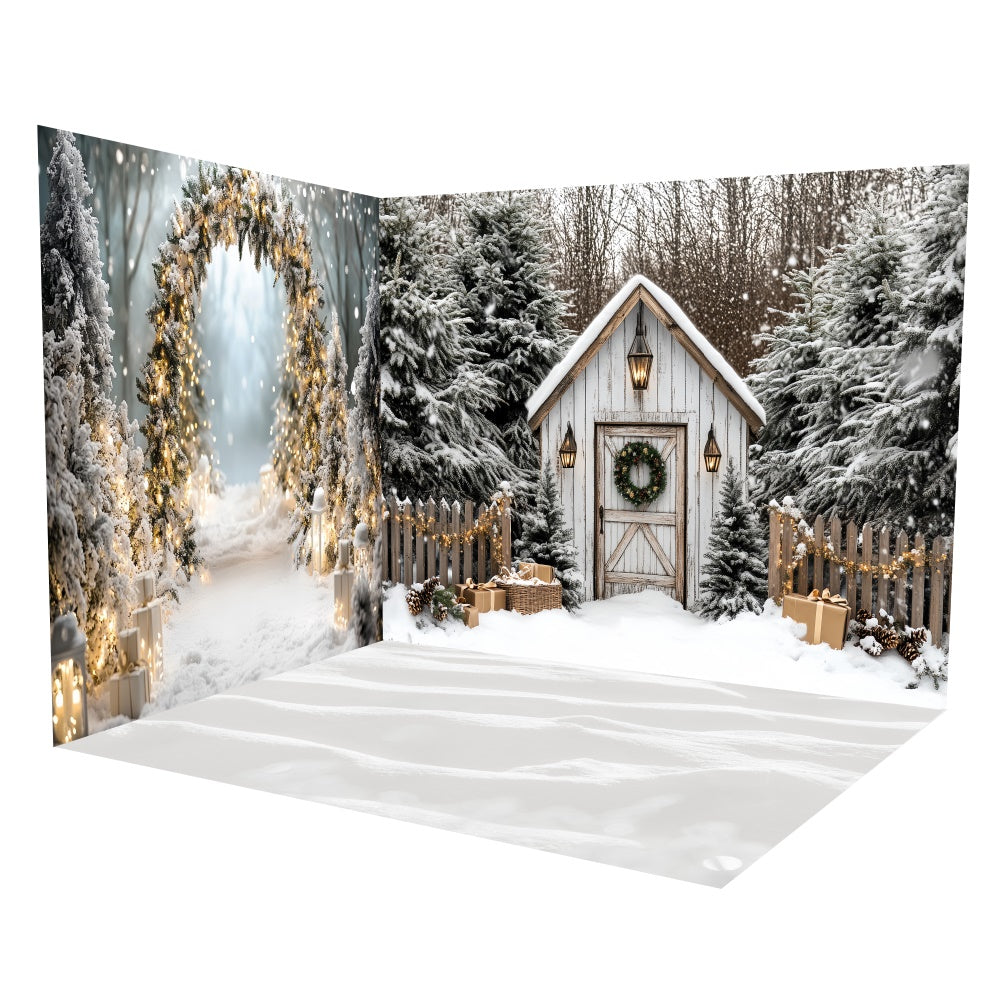 Christmas Photography Backdrops Rustic Cabin Forest Backdrop Room Set TWW6-100