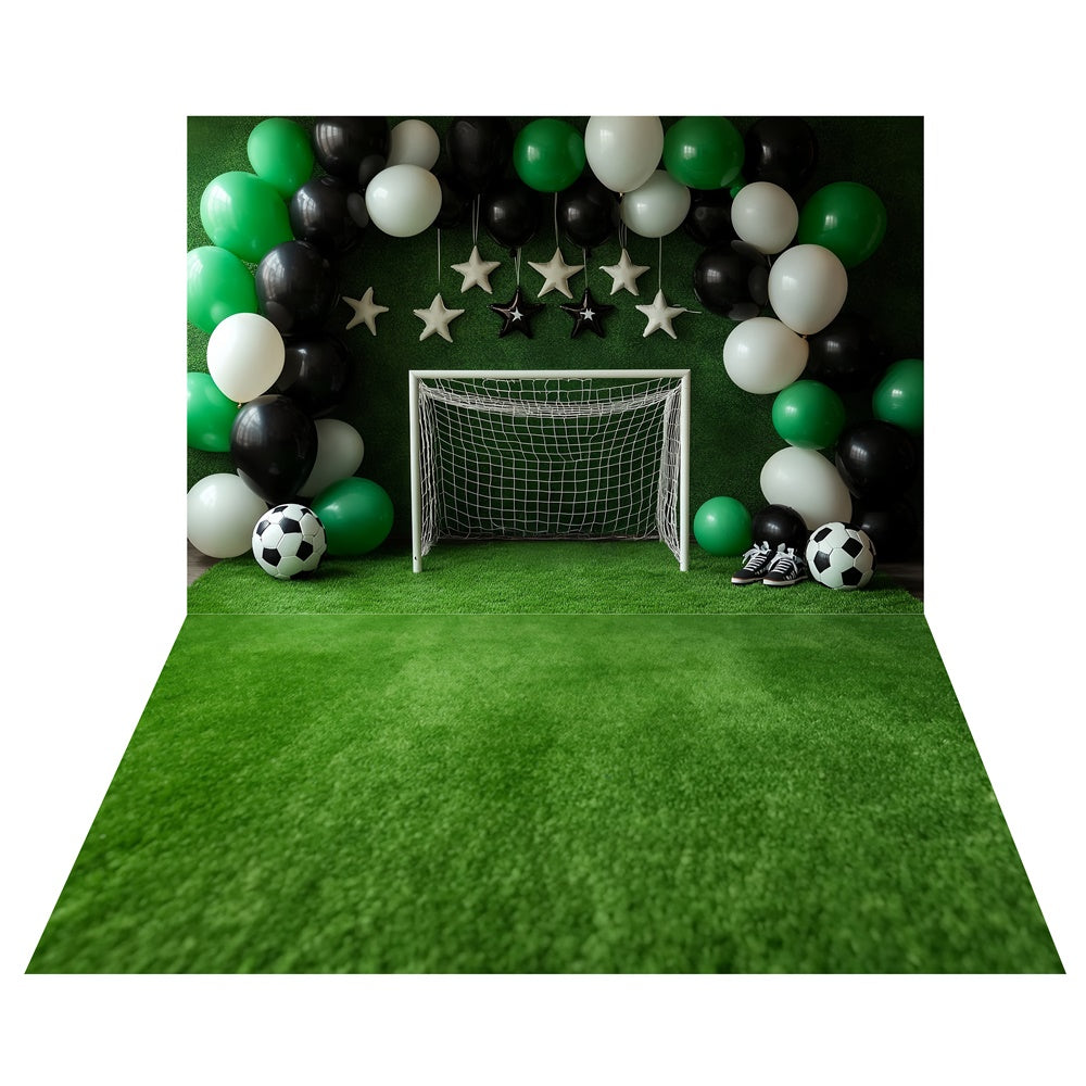 Soccer Balloon Arch Backdrop+Stadium Grass Floor Backdrop TWW6-128
