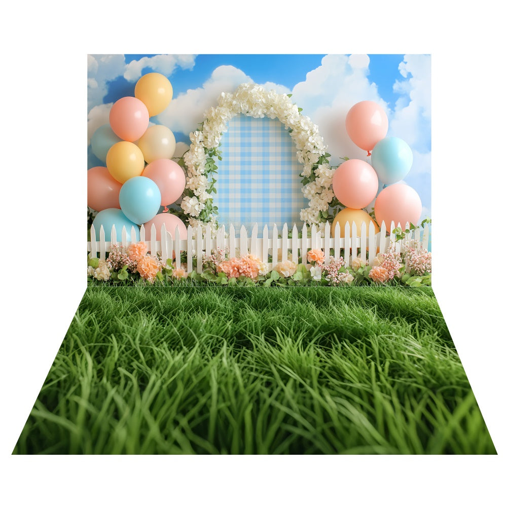 Pastel Garden Party Backdrop+Fresh Grass Floor Backdrop TWW6-129