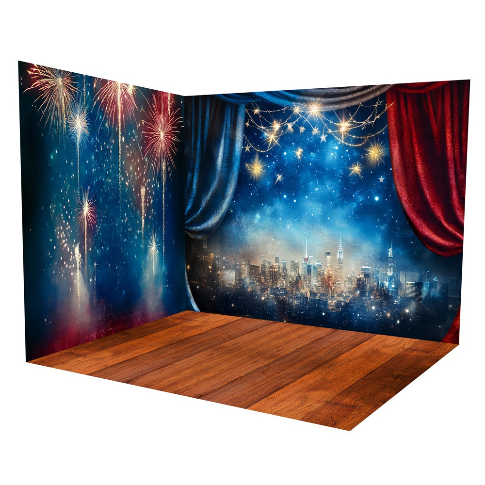 Independence Day Backdrops City Fireworks Drapes Backdrop Room Set TWW6-32