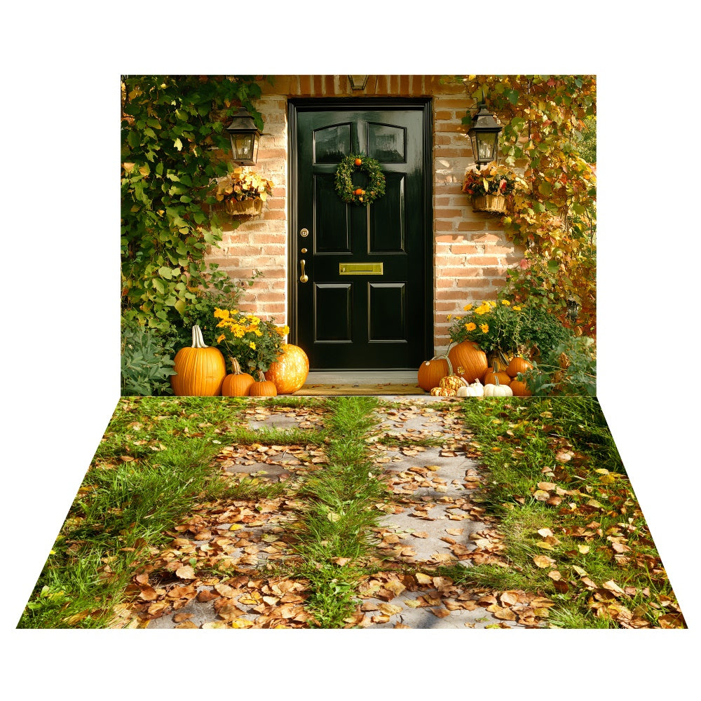 Autumn Garden Porch Backdrop+Leaf Trail Floor Backdrop TWW6-91