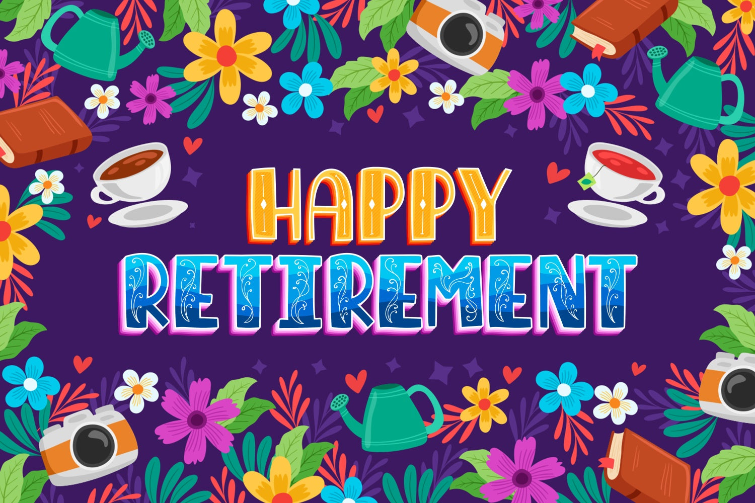 Retirement Backdrops Bright Floral Happy Retirement Backdrop XY2-152