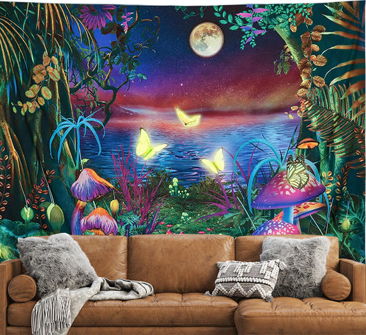 Blacklight Fantasy Forest Tapestry UV Reactive Bedroom Home Decoration