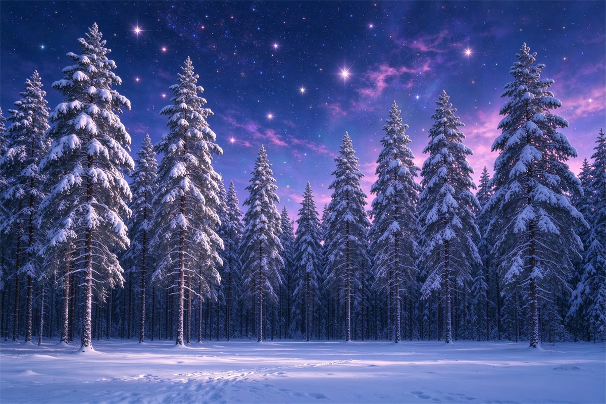 Christmas Tree Backdrops Purple Starlit Snowy Forest Xmas Backdrop ZTT610-12
