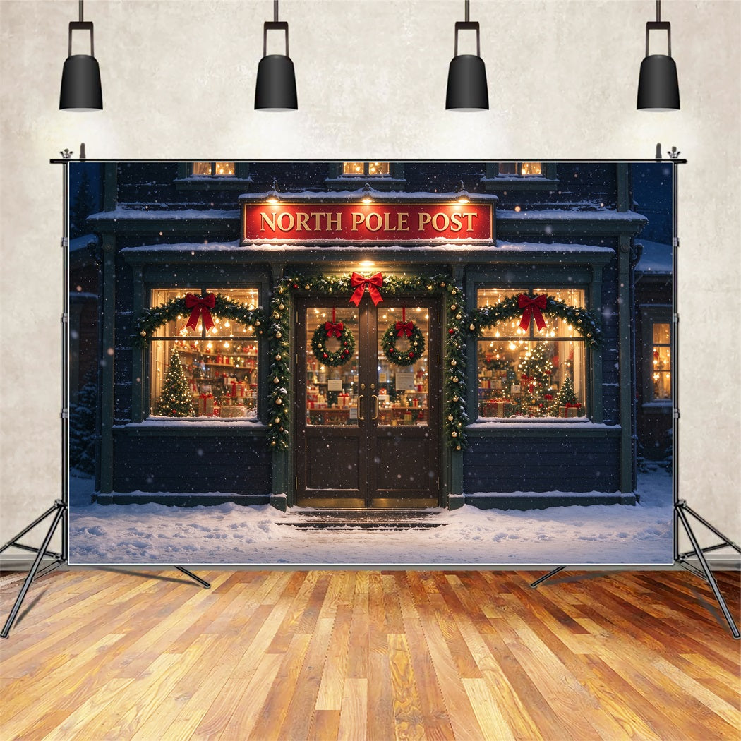 North Pole Photo Backdrop Winter Snowy Post Office Christmas Photography Backdrops ZTT610-13
