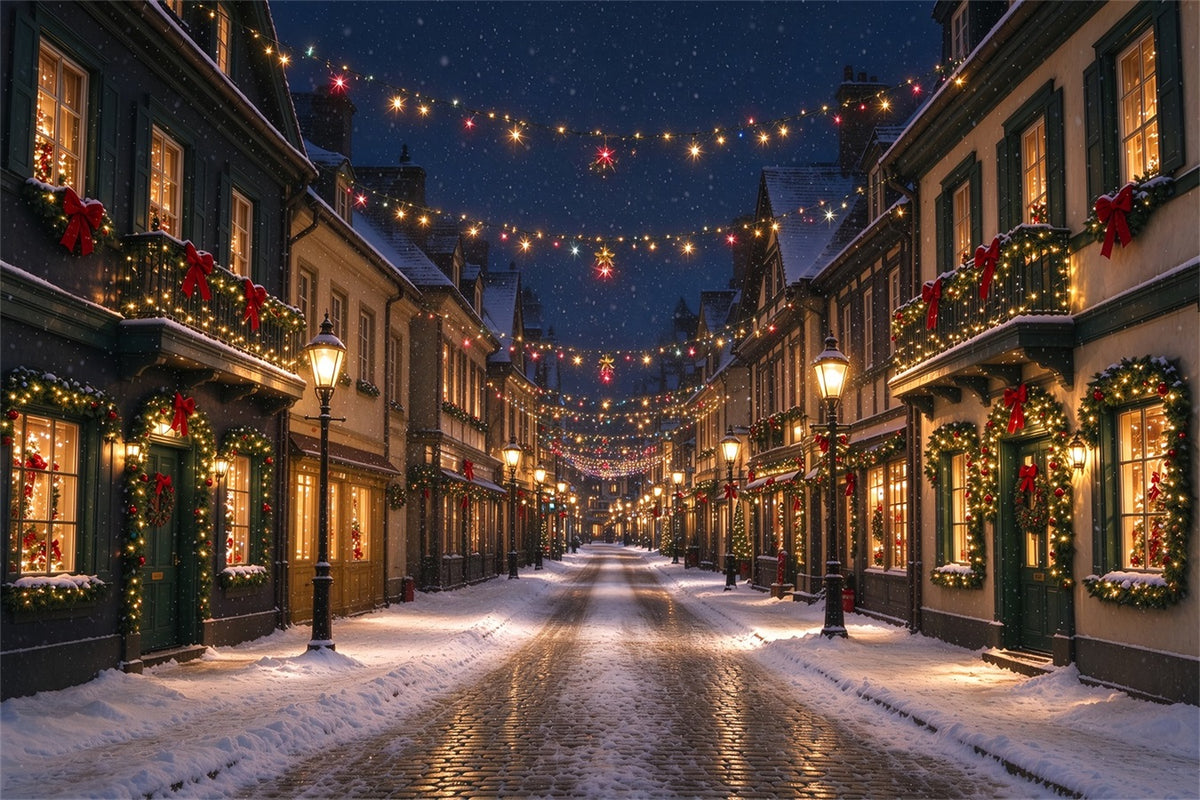 Christmas Village Backdrops Illuminated Snowy Street Photography Christmas Backdrops ZTT610-14