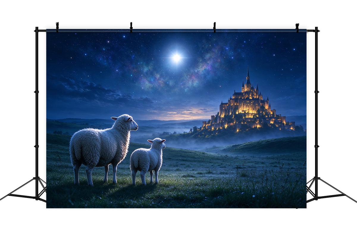 Nativity Scene Backdrop Moonlit Castle Sheep Meadow Christmas Backdrop Photography ZTT610-15