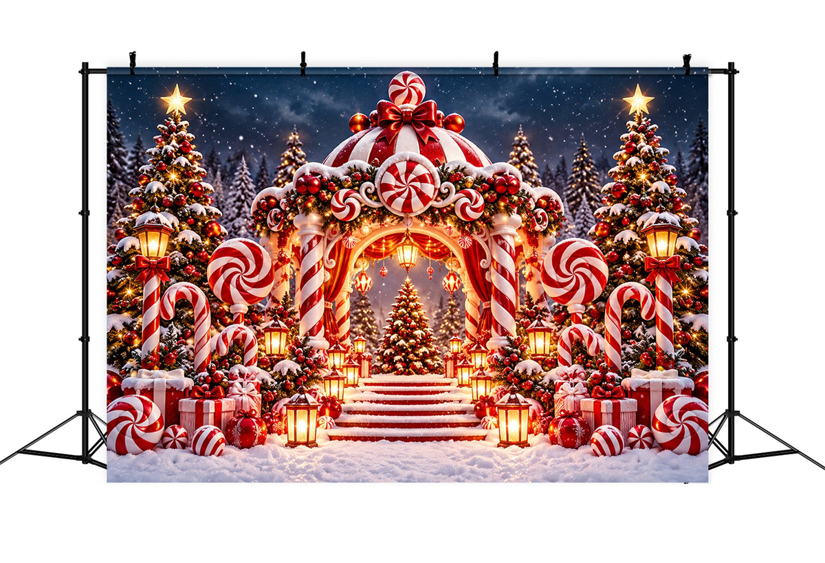 Christmas Candy Cane Backdrop Peppermint Candyland Archway Christmas Party Backdrop ZTT610-18