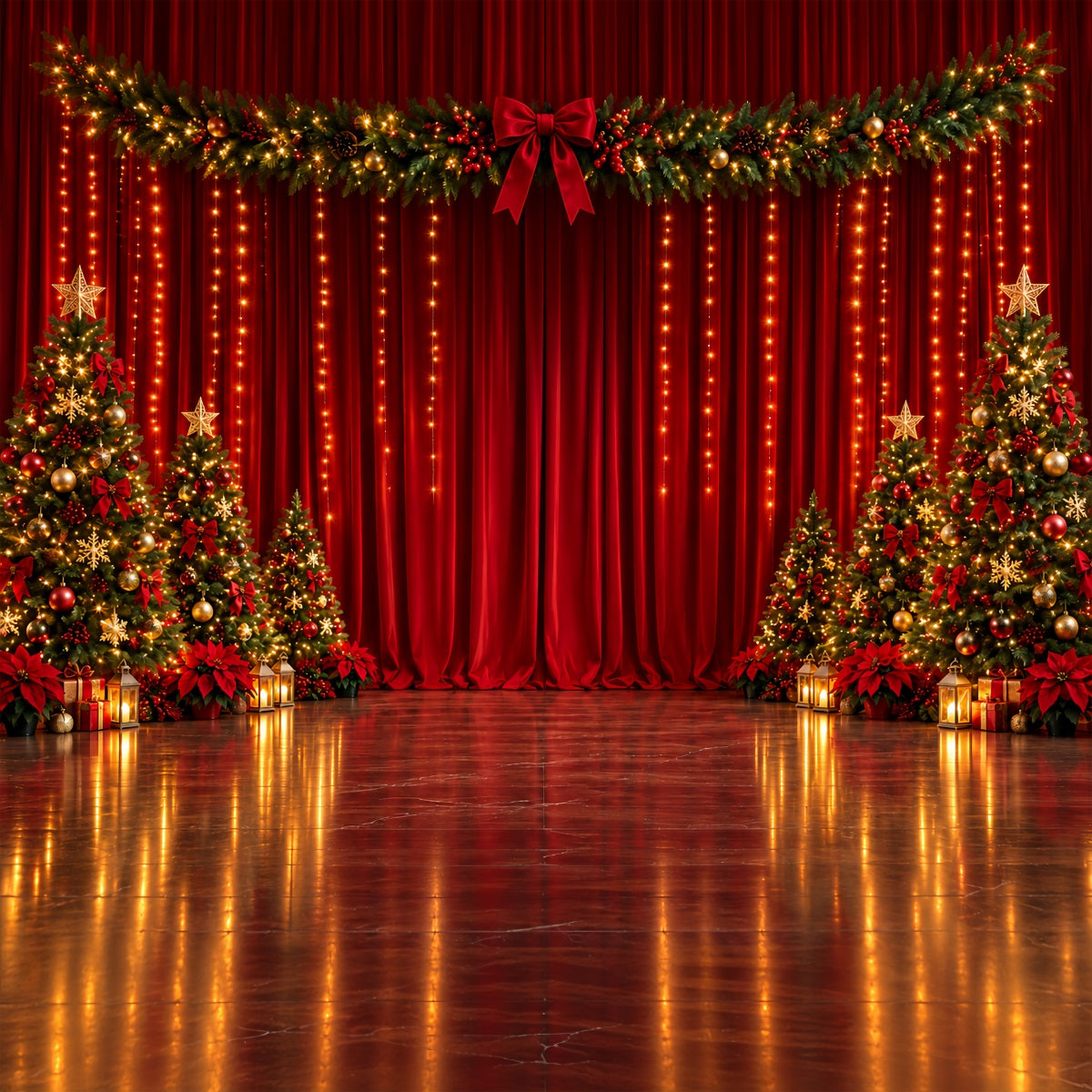 Christmas Backdrop for Photography Crimson Velvet Stage Christmas Stage Backdrops ZTT610-19