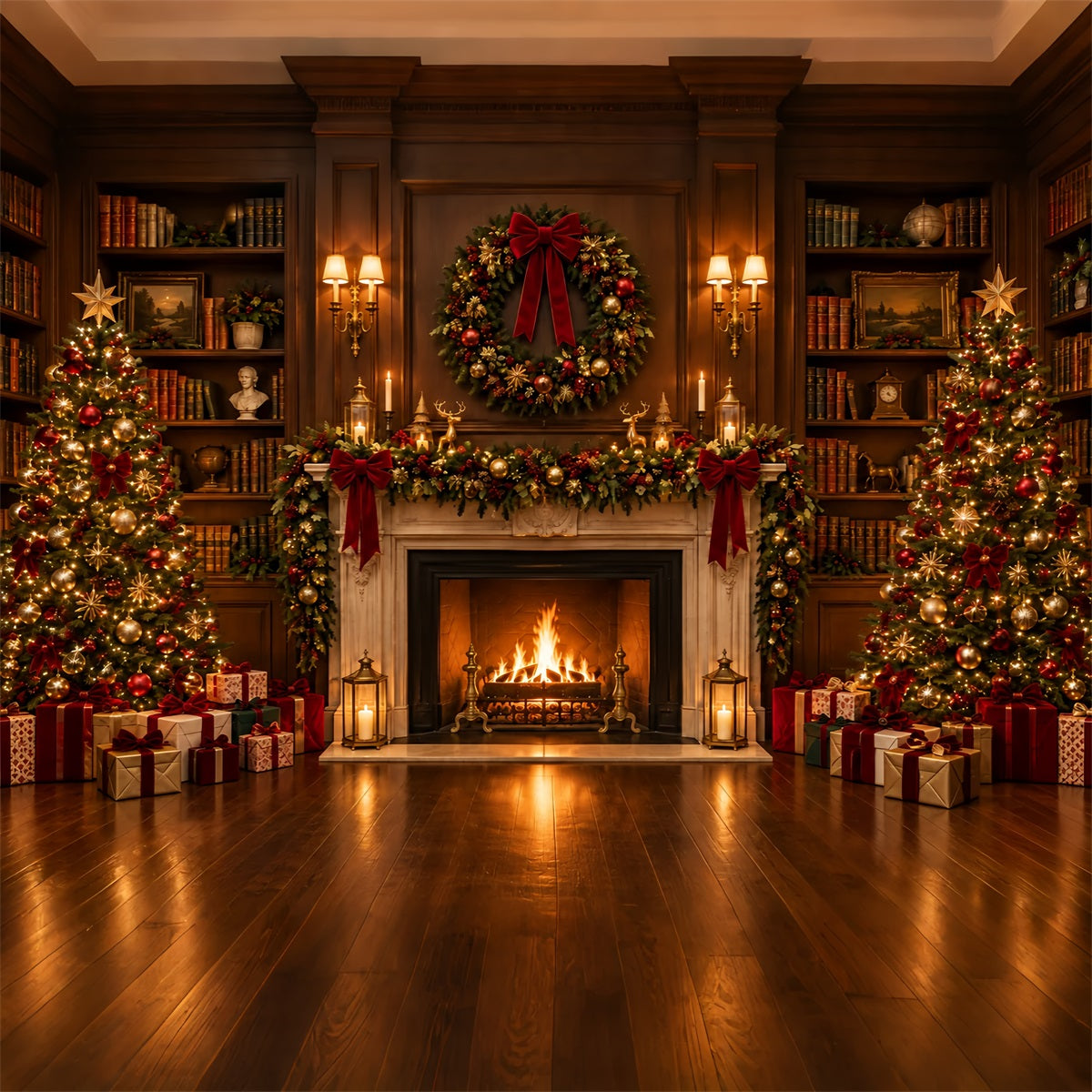 Christmas Backdrops for Photography Ornate Grand Library Fireplace Christmas Fireplace Backdrop ZTT610-21