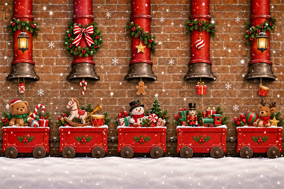 Christmas Backdrop Vintage Red Toy Train Christmas Backdrops Photography ZTT610-22