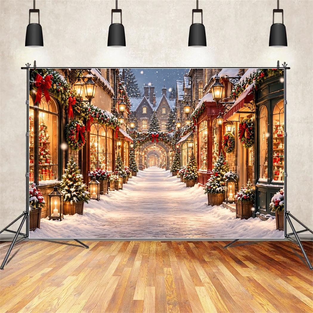 Christmas Village Backdrops Snowy Illuminated Shopping Street Christmas Street Backdrop ZTT610-23